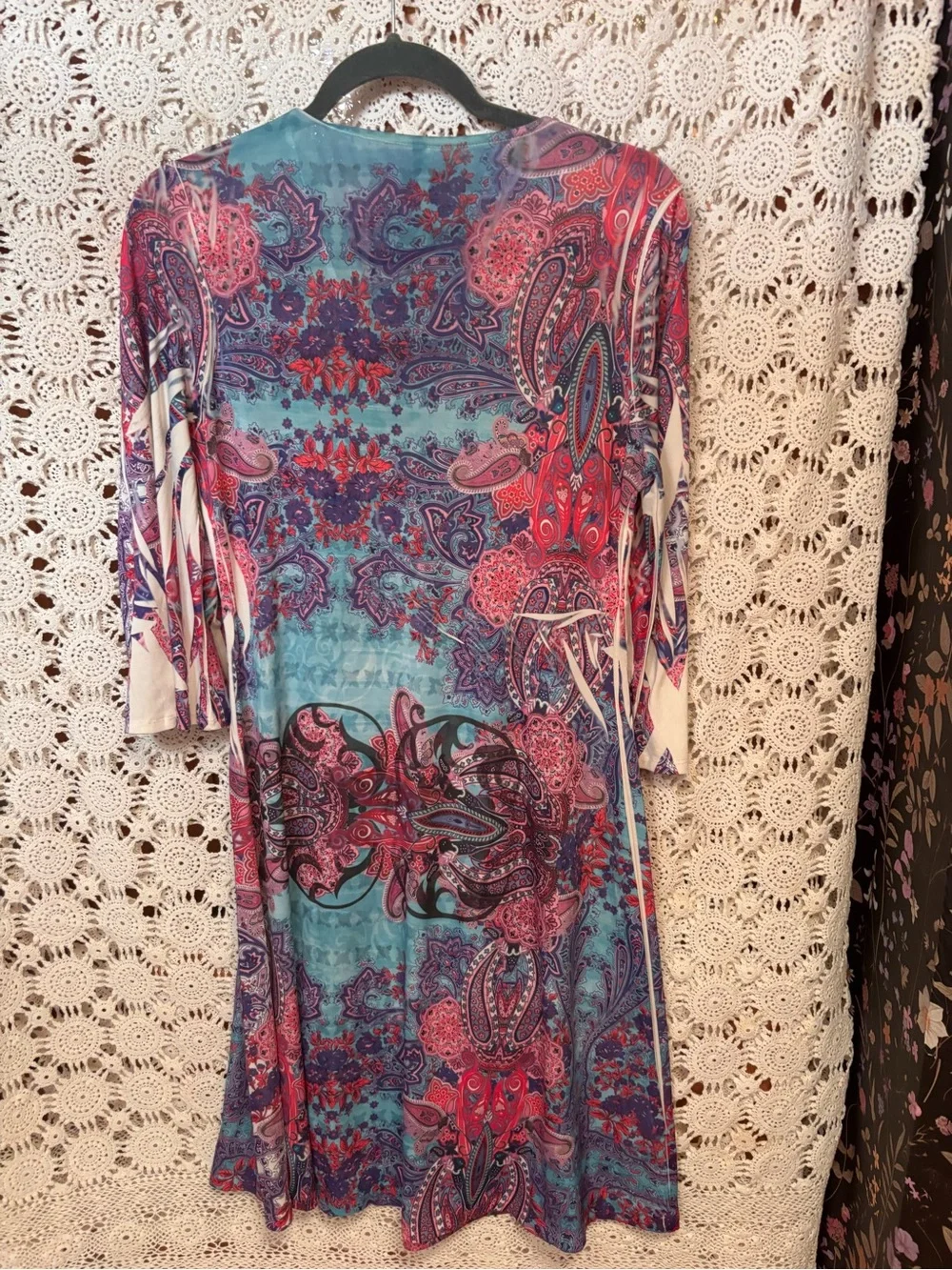 Sienna Rose Blue & Pink Paisley V-Neck Midi Dress - Picture 3 of 3